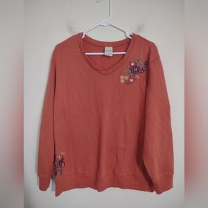 VTG Blair Floral Sweatshirt Rust Orange Large Fall Autumn Cozy Warm Cottage Boho